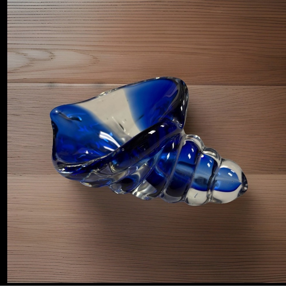 Blue Glass Shell Sculpture - Decorative Home Art